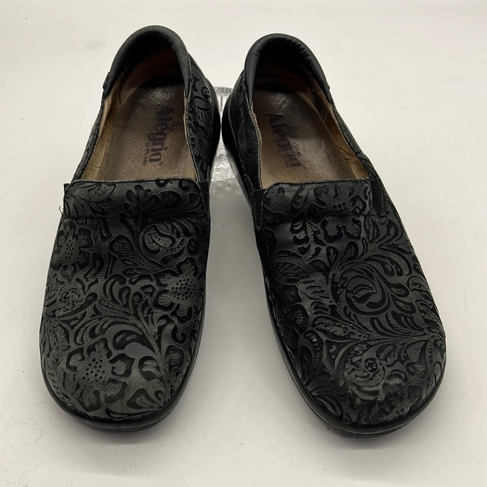 Alegria Black Leather Clogs with Floral Design size EU39